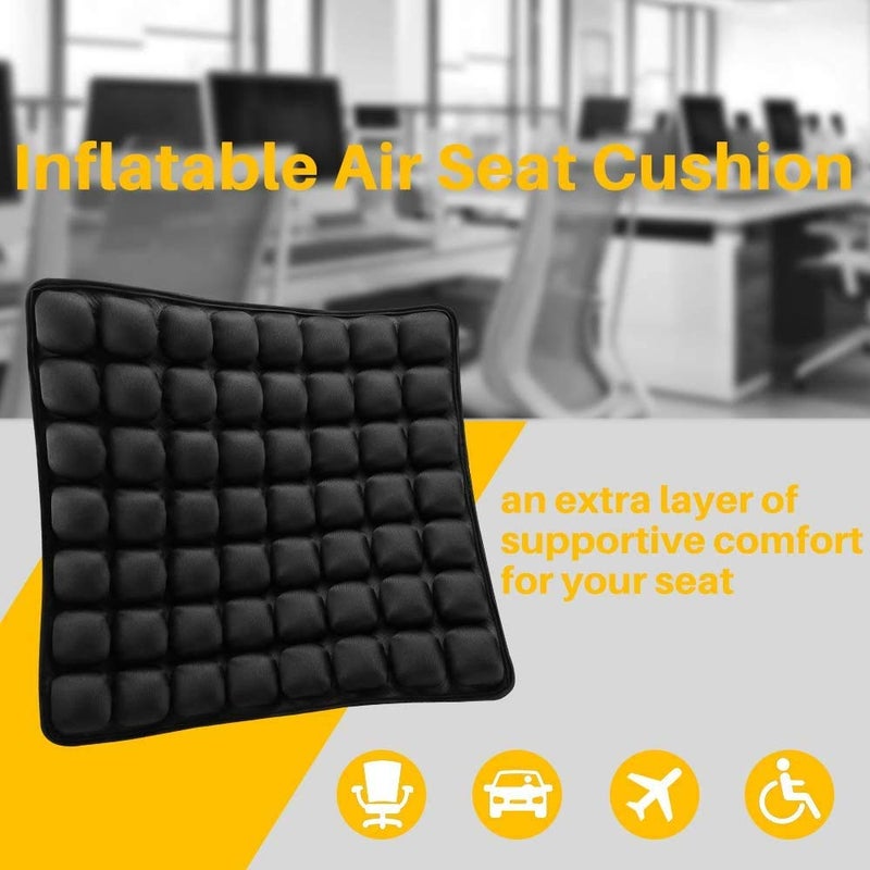 SUNFICON Air Cushion Inflatable Chair Air Seat Cushion Car Portable Breathable Comfort Cushion Office Wheelchair Pad Orthopedics Pain Pressure Relief Cushion Camping Seat Mat 18 x 16 x1 in Black - Image 1