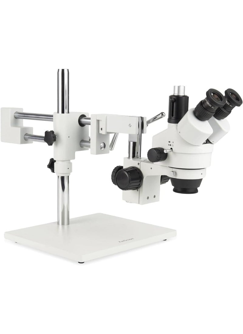 AmScope AmScope SM4TZ144A Professional Trinocular Stereo Zoom Microscope WH10x Eyepieces 35X90X Magnification 07X45X Zoom Objective FourZone LED Ring Light DoubleArm Boom Stand 110V240V Includes 05X and 20X Barlow Lens  - Image 3