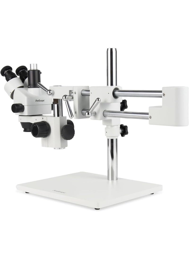 AmScope AmScope SM4TZ144A Professional Trinocular Stereo Zoom Microscope WH10x Eyepieces 35X90X Magnification 07X45X Zoom Objective FourZone LED Ring Light DoubleArm Boom Stand 110V240V Includes 05X and 20X Barlow Lens  - Image 2