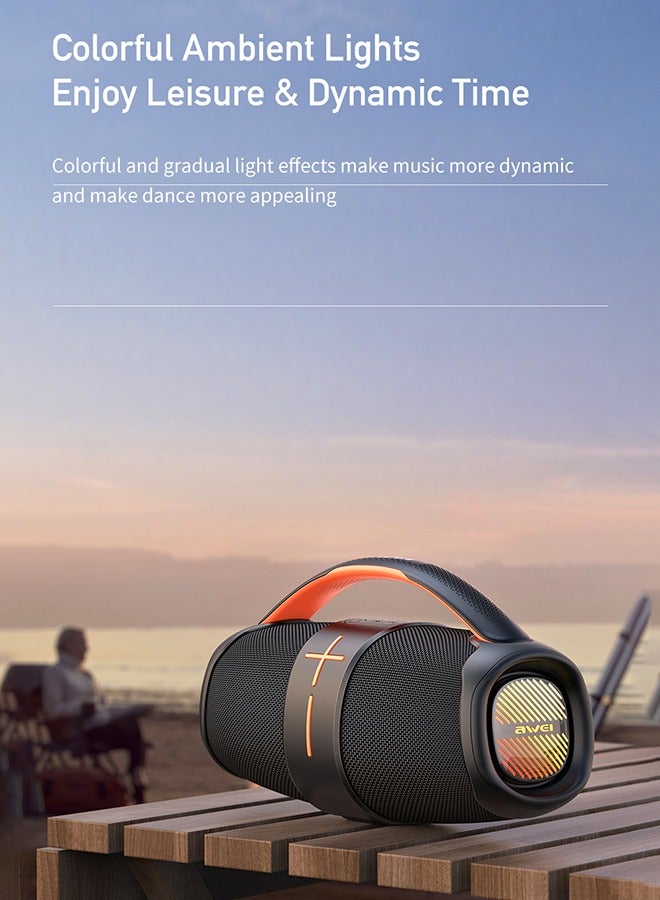 Awei Portable Bluetooth Speaker, 360 Degree Stereo Surround Sound, IPX5 Waterproof, TWS Tandem Support, 10W Dual Speakers, 3600mAh Long Battery Life - Great for Outdoor Parties, Camping, Beaches, and Home Use - High Performance Sound System, High Value and Good Sound Quality - Image 5