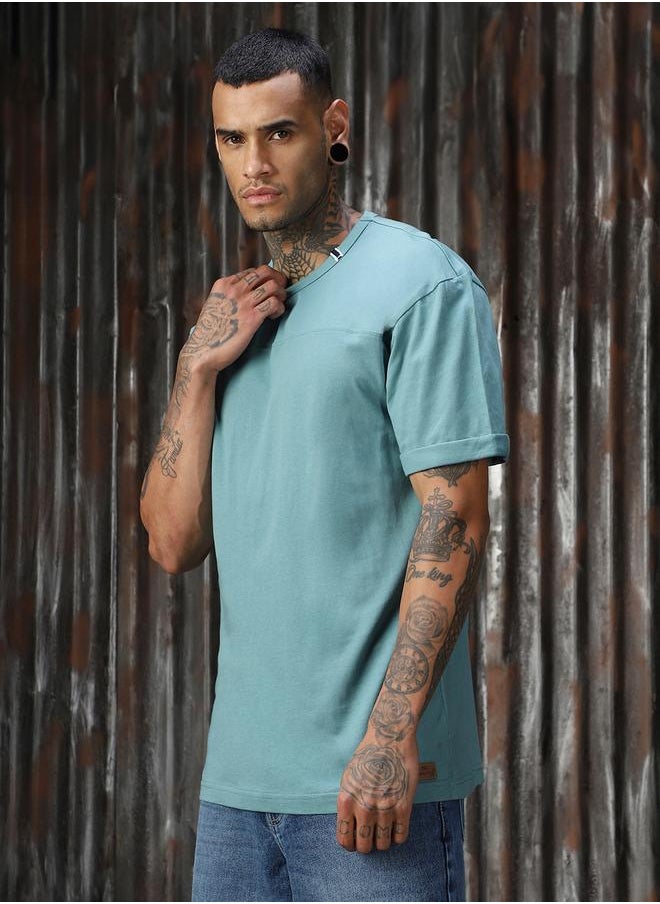 HIGH STAR - Men Relaxed Fit Cotton Updated Solid T-shirt - Image 1