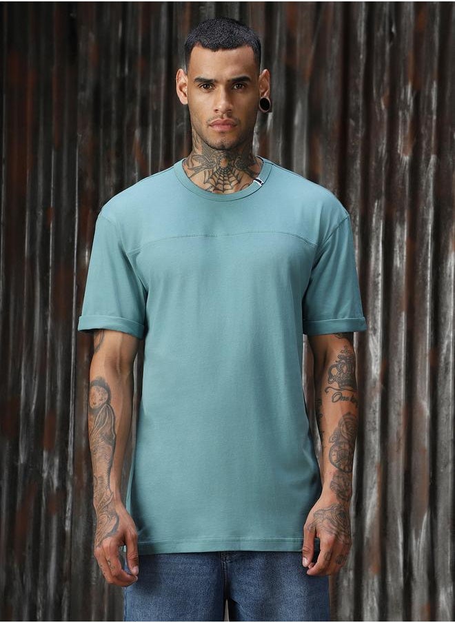HIGH STAR - Men Relaxed Fit Cotton Updated Solid T-shirt - Image 1