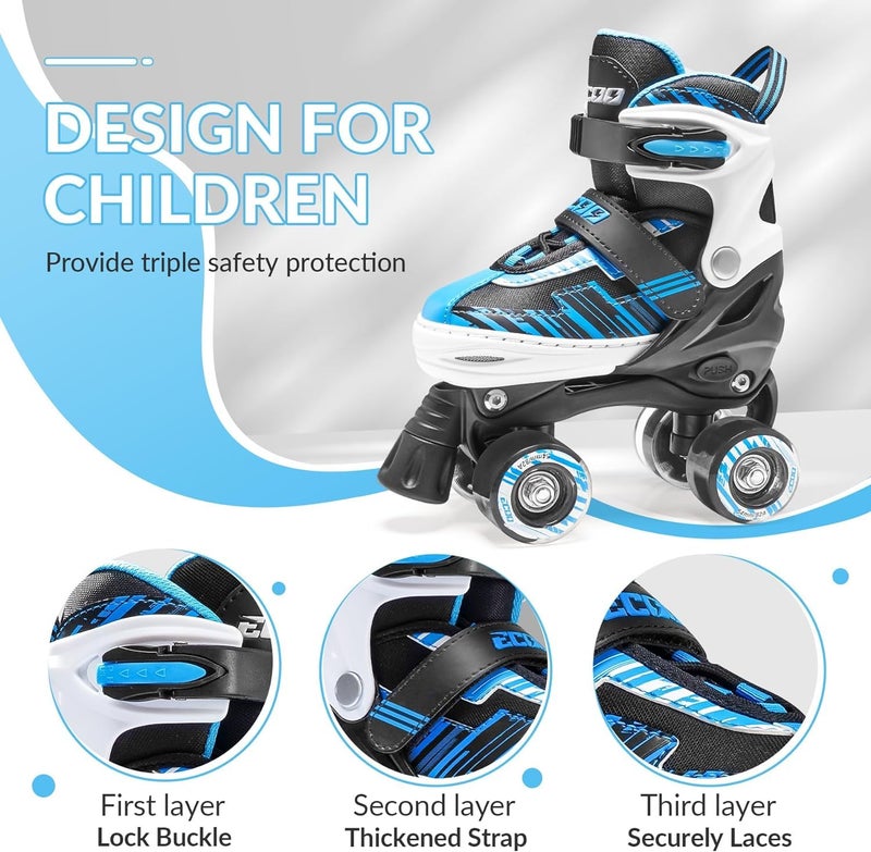 ECOO Roller Skates for Girls Boys Ages 4-12, Toddler Kids 4 Size Adjustable Light up Wheels Beginner Skates - Image 3