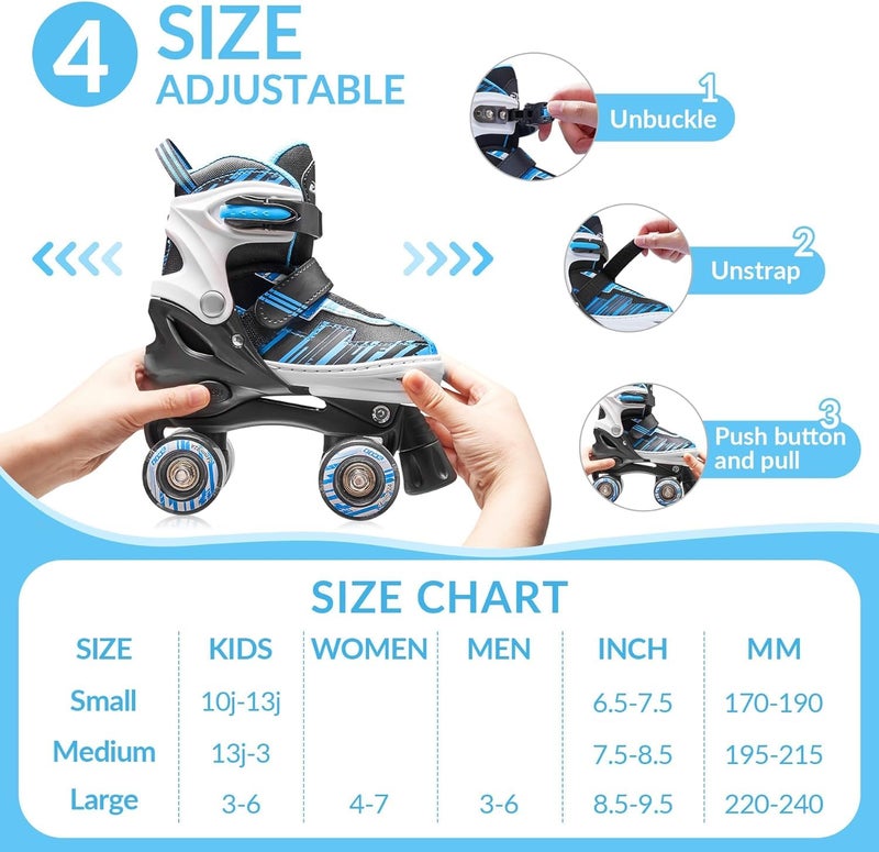 ECOO Roller Skates for Girls Boys Ages 4-12, Toddler Kids 4 Size Adjustable Light up Wheels Beginner Skates - Image 2
