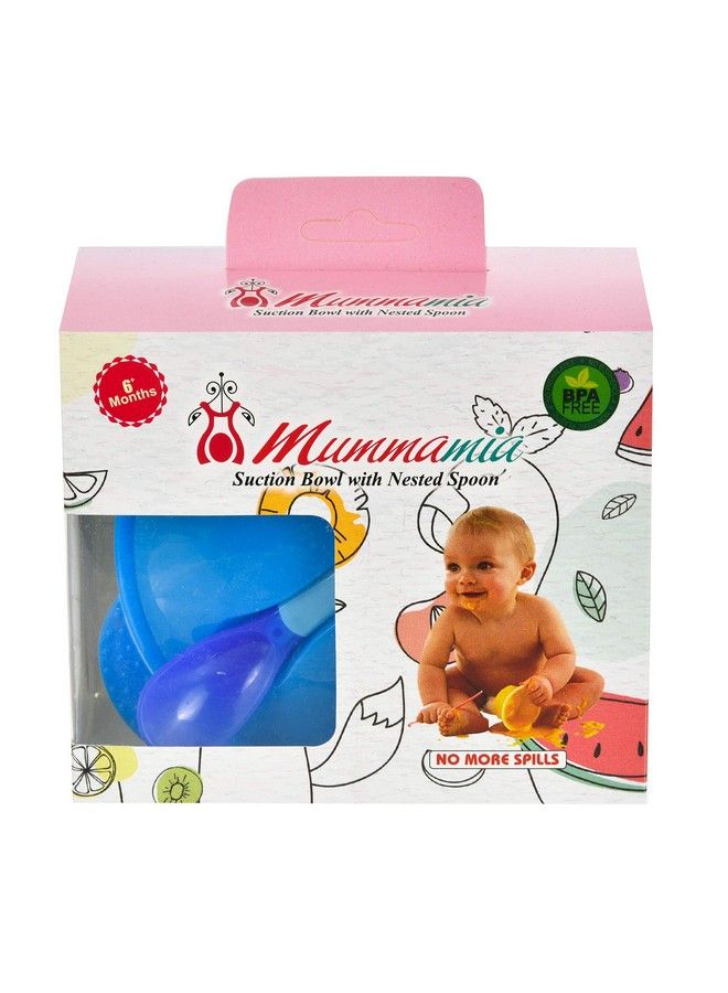 Mummamia وعاء مصاصة مقاوم للتسرب للأطفال مع ملعقة حساسة للحرارة (350 مل) (أزرق) - Image 5
