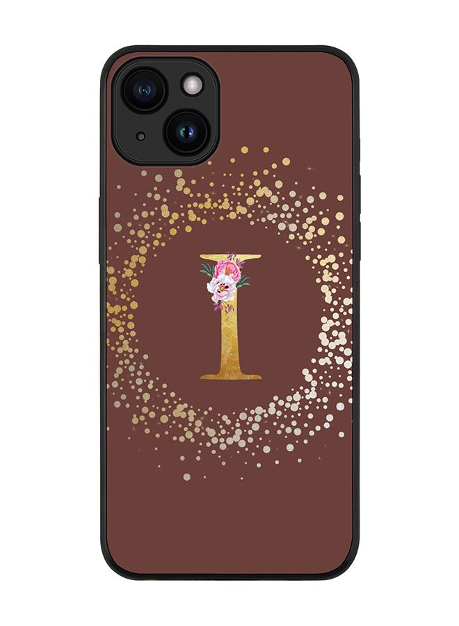 Stylizedd Cover for iPhone 15 Case Rugged Black Slim fit Flexible Protective Phone CasesCustom Monogram Initial Letter Floral Pattern Alphabet - I (Brown) - Image 1