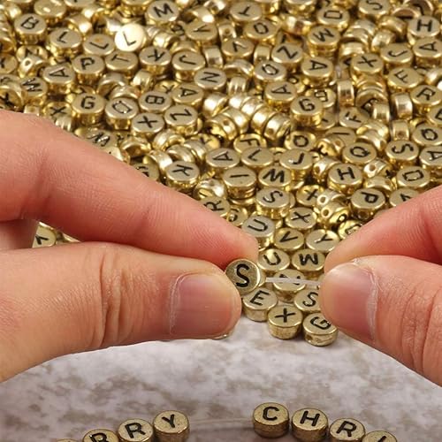 INDIKONB Alphabet Letter Round Bead 6mm | Colorful Alphabet Beads for Bracelets | Round Letter Bead for Jewelry Making, DIY Crafts, and Personalized Accessories | 650 Beads (Golden Black) - Image 4