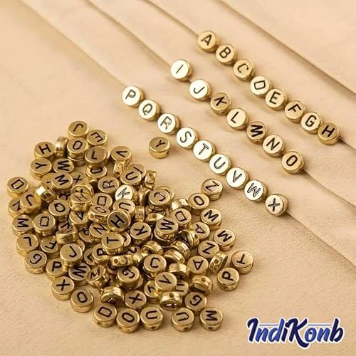 INDIKONB Alphabet Letter Round Bead 6mm | Colorful Alphabet Beads for Bracelets | Round Letter Bead for Jewelry Making, DIY Crafts, and Personalized Accessories | 650 Beads (Golden Black) - Image 3
