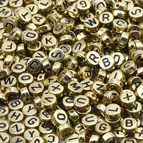 INDIKONB Alphabet Letter Round Bead 6mm | Colorful Alphabet Beads for Bracelets | Round Letter Bead for Jewelry Making, DIY Crafts, and Personalized Accessories | 650 Beads (Golden Black) - Image 1