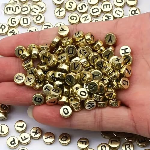 INDIKONB Alphabet Letter Round Bead 6mm | Colorful Alphabet Beads for Bracelets | Round Letter Bead for Jewelry Making, DIY Crafts, and Personalized Accessories | 650 Beads (Golden Black) - Image 2
