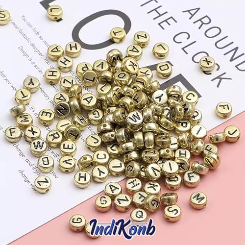 INDIKONB Alphabet Letter Round Bead 6mm | Colorful Alphabet Beads for Bracelets | Round Letter Bead for Jewelry Making, DIY Crafts, and Personalized Accessories | 650 Beads (Golden Black) - Image 5