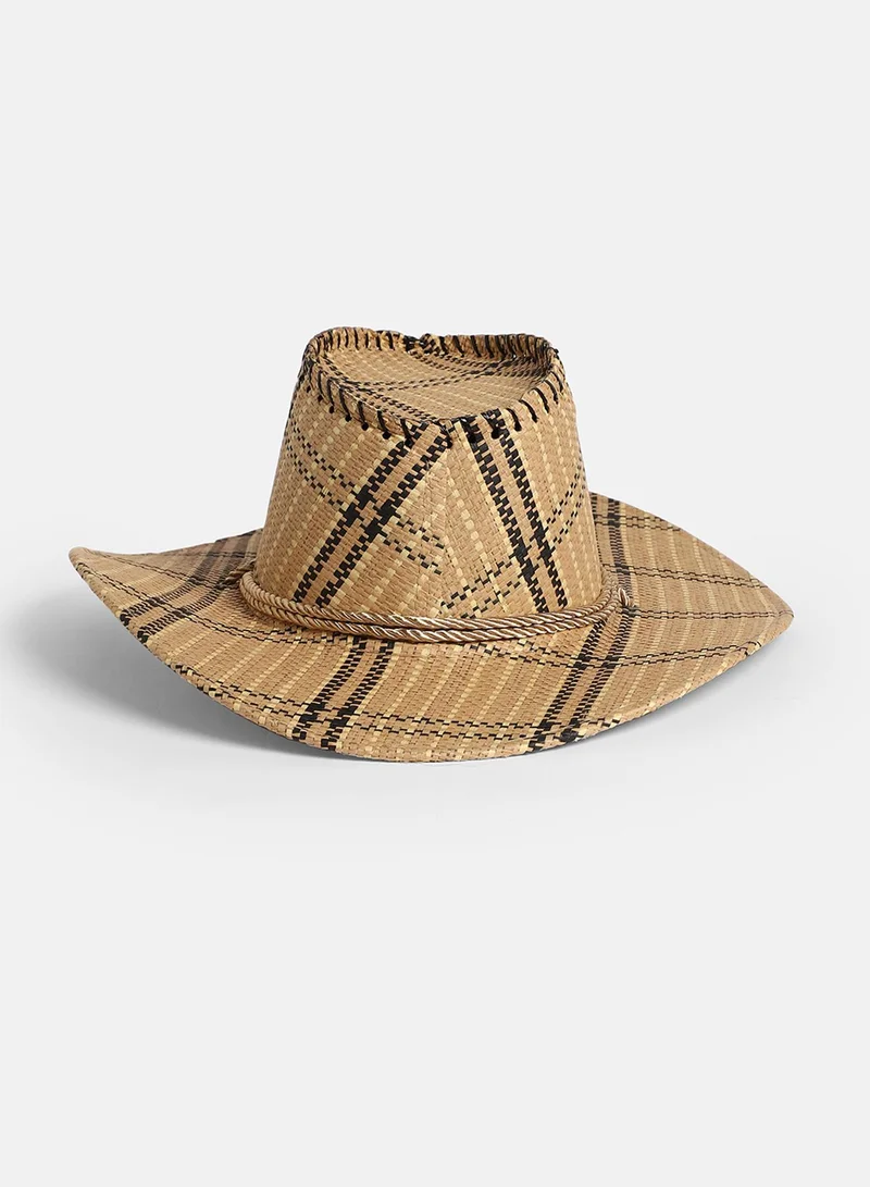 Haute Sauce  Checkered Cowboy Hat - Brown  | Best Price UAE
