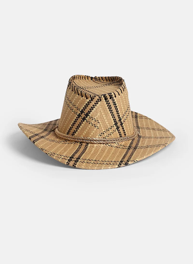 Haute Sauce  Checkered Cowboy Hat - Brown  | Best Price UAE
