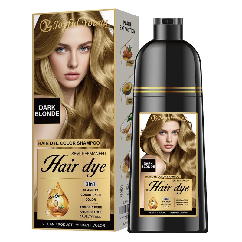 Joyful Young Hair Dye Shampoo 3-in-1, Dark Blonde Semi-Permanent Gray Hair Coverage, Color Depositing Shampoo for Women & Men, Vegan, Ammonia-Free - Image 1