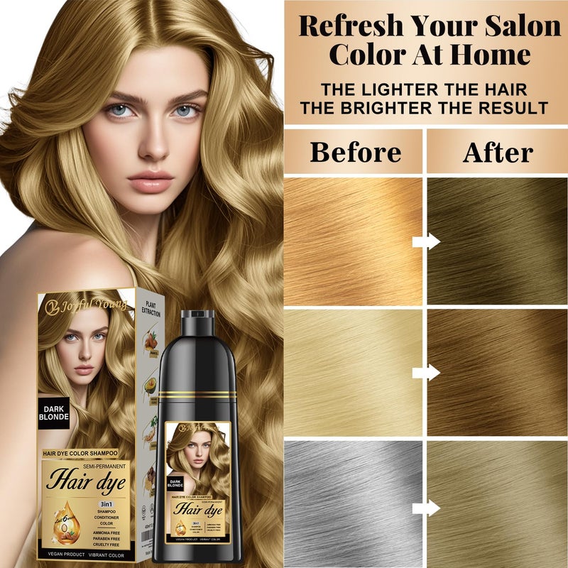 Joyful Young Hair Dye Shampoo 3-in-1, Dark Blonde Semi-Permanent Gray Hair Coverage, Color Depositing Shampoo for Women & Men, Vegan, Ammonia-Free - Image 3