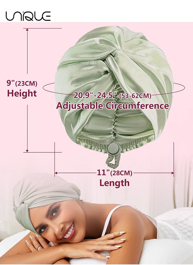 Unique Silk Satin Hair Bonnet for Sleeping, Adjustable Double Layer Hair Wrap Sleep Cap for Unisex Curly Natural Hair, Soft Silk Turban One Size (Light Green)  - Image 2