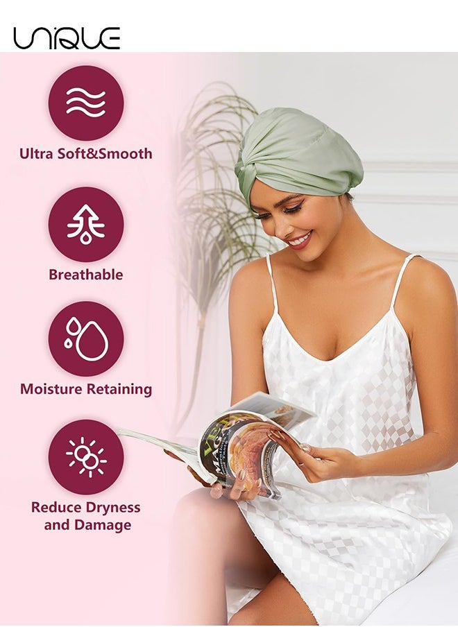 Unique Silk Satin Hair Bonnet for Sleeping, Adjustable Double Layer Hair Wrap Sleep Cap for Unisex Curly Natural Hair, Soft Silk Turban One Size (Light Green)  - Image 3