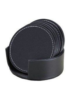 وهاواي 6 PCS Coasters for Drinks with 1 Holder, Premium PU Leather Coaster , 10cm Anti-Slip Heat Insulation Drink Coaster Protect Table from Stains and Damage, Heat Resistant , Non-Slip Cup Coasters,   Soft Coaster for Tabletope Protection (Black)  - Image 1