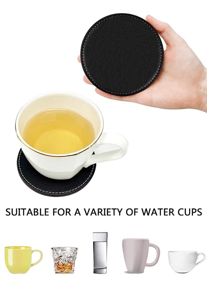 وهاواي 6 PCS Coasters for Drinks with 1 Holder, Premium PU Leather Coaster , 10cm Anti-Slip Heat Insulation Drink Coaster Protect Table from Stains and Damage, Heat Resistant , Non-Slip Cup Coasters,   Soft Coaster for Tabletope Protection (Black)  - Image 3