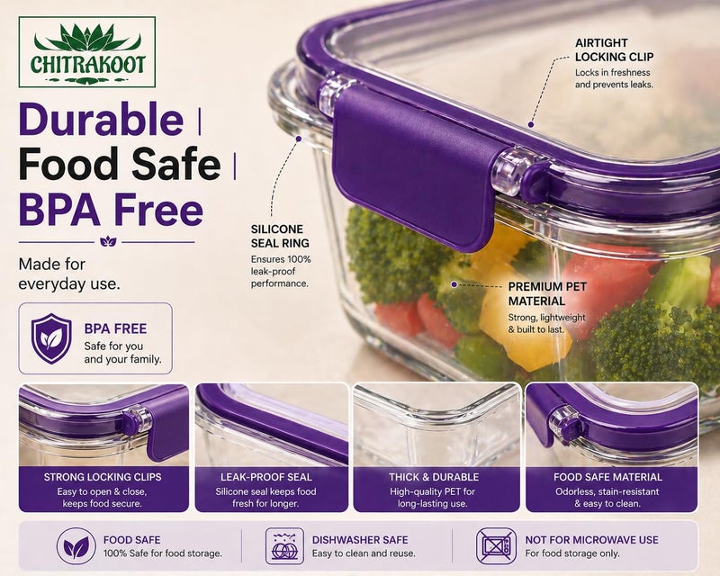 CHITRAKOOT Airtight Food Storage Container Set – 3 Pcs (300ml, 800ml, 1200ml) – BPA-Free, Leak-Proof, Freezer Safe Plastic Jars with Lids – Kitchen & Pantry Organizer – Purple set - Image 5