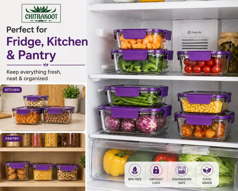 CHITRAKOOT Airtight Food Storage Container Set – 3 Pcs (300ml, 800ml, 1200ml) – BPA-Free, Leak-Proof, Freezer Safe Plastic Jars with Lids – Kitchen & Pantry Organizer – Purple set - Image 3