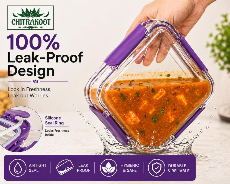 CHITRAKOOT Airtight Food Storage Container Set – 3 Pcs (300ml, 800ml, 1200ml) – BPA-Free, Leak-Proof, Freezer Safe Plastic Jars with Lids – Kitchen & Pantry Organizer – Purple set - Image 4