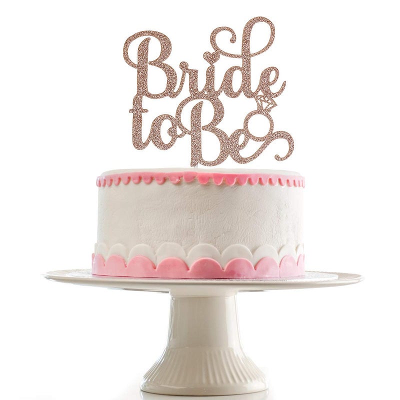 LeeSky Rose Gold Glitter Bride To Be Cake Topper, Bridal Shower Topper (Double-sided Glitter, 1pc, 3" x 0.3", Perfect for Wedding & Engagement)