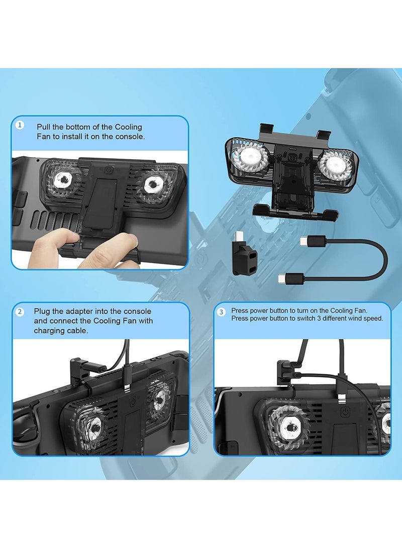 Loquat RGB Cooling Fan for Steam Deck and Nintendo Switch OLED, Cooling Fan Dock with Stand and USB-C Adapter, USB-C Powered, Adjustable Speed and Blue RGB Lighting  - Image 4