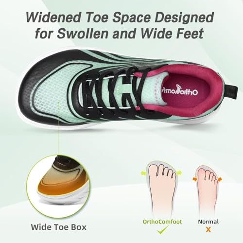 OrthoComfoot Women's Orthopedic Diabetic Wide Tennis Shoes: Plantar Fasciitis Orthotic Heel Spur Arch Support Ankle Pain Relief Sneakers, Absorbing Swollen Biking Road Running Shoes Black Grey Blue Size 8.5 - Image 2