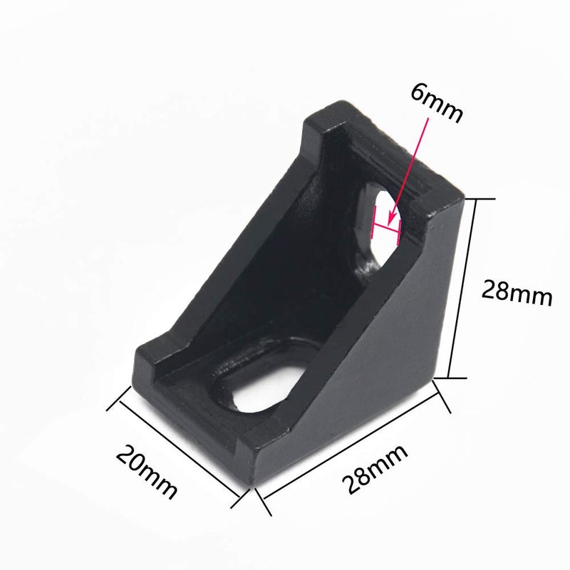 Iverntech 20pcs Black Aluminum Corner Bracket Connector Inside Joint Plate Fastener with 40pcs M5 T Nuts+40 pcs M5 Screw+1pcs Wrench for Standard 6mm Slot 2020 Series Aluminum Extrusion Profile - Image 2