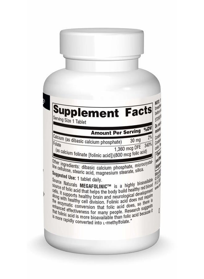 Source Naturals MegaFolinic 800mcg - 60 Tablets - Image 3
