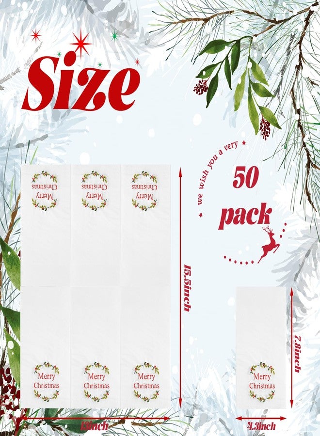 Quera 50 Pack Christmas Wreath Paper Napkins Disposable Merry Christmas Hand Towels Decorative Table Napkin for New Year Winter Dinner Merry Christmas Holiday Xmas Party Supplies - Image 2