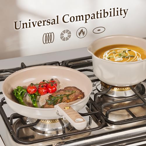 CAROTE Nonstick Pots and Pans Set, Cookware Set Detachable Handle, 19 Pcs Induction Kitchen Cookware Sets Non Stick with Removable Handle, RV Cookware Set, Oven Safe, Elegant White, Mothers Day Gifts - Image 5