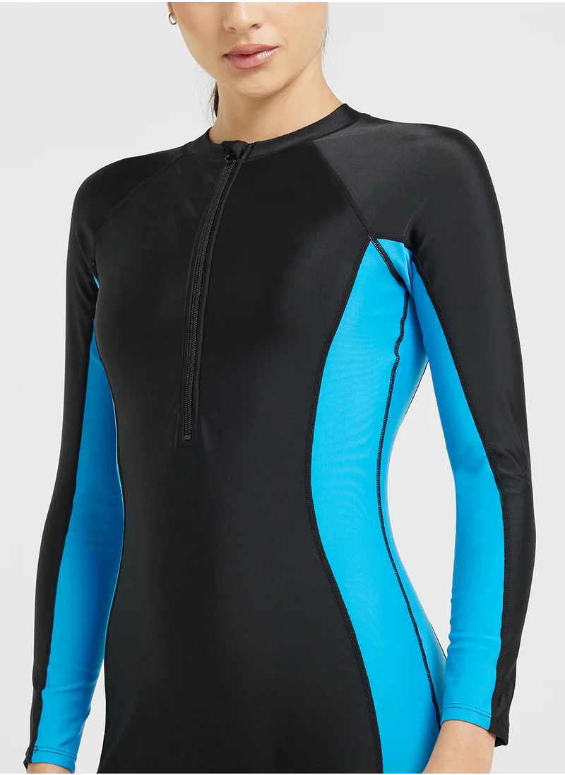 FRWD Zip Up Detail Colorblock Rash Guard