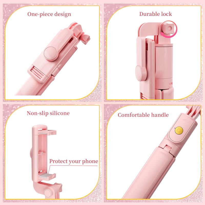 Aourxiv Pink Selfie Stick Tripod, with Wireless Remote Control, Live Streaming and Video Recording, Compatible with Android, iPhone and More - Image 2