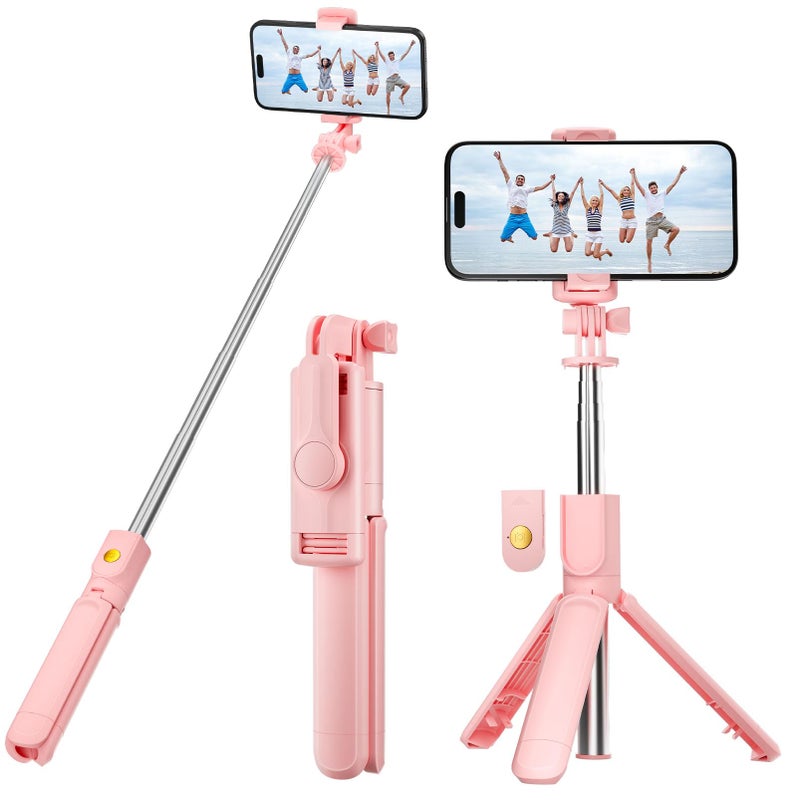 Aourxiv Pink Selfie Stick Tripod, with Wireless Remote Control, Live Streaming and Video Recording, Compatible with Android, iPhone and More - Image 1