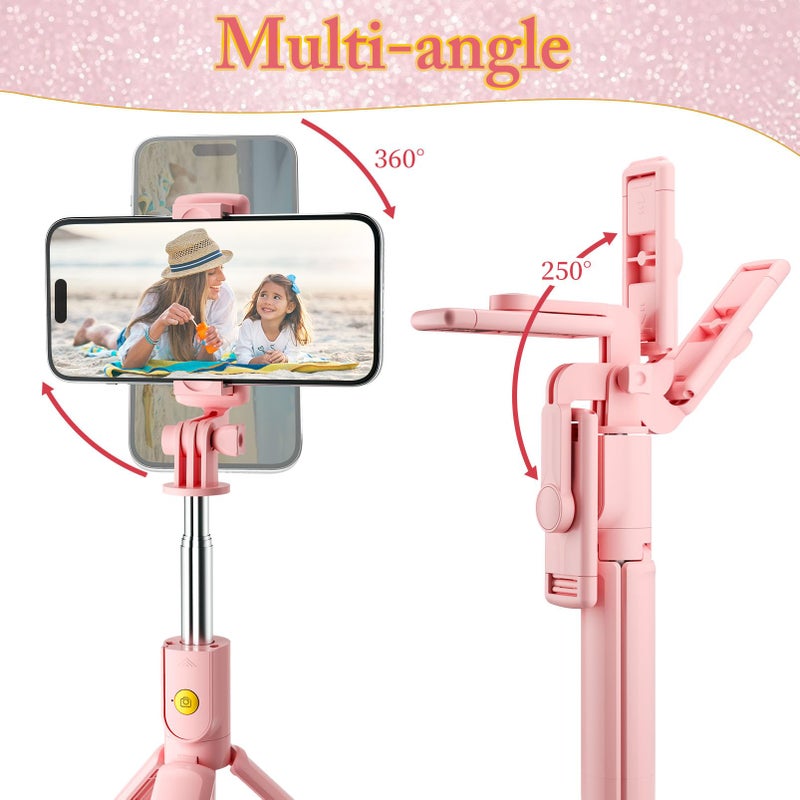 Aourxiv Pink Selfie Stick Tripod, with Wireless Remote Control, Live Streaming and Video Recording, Compatible with Android, iPhone and More - Image 3