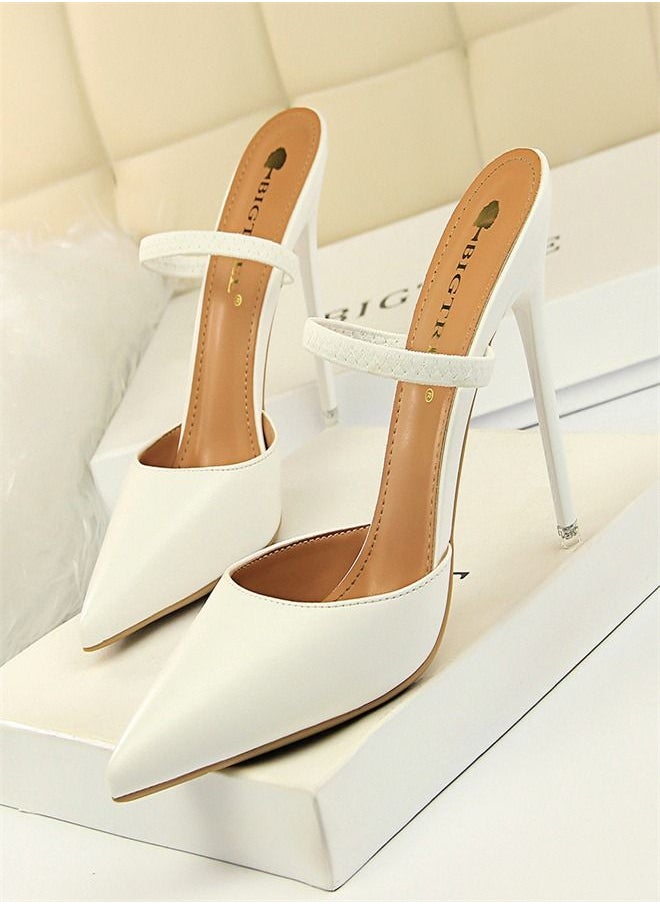 BIGTREE Shallow Pointed High-Heeled Sandals 10.5CM White  - Image 1