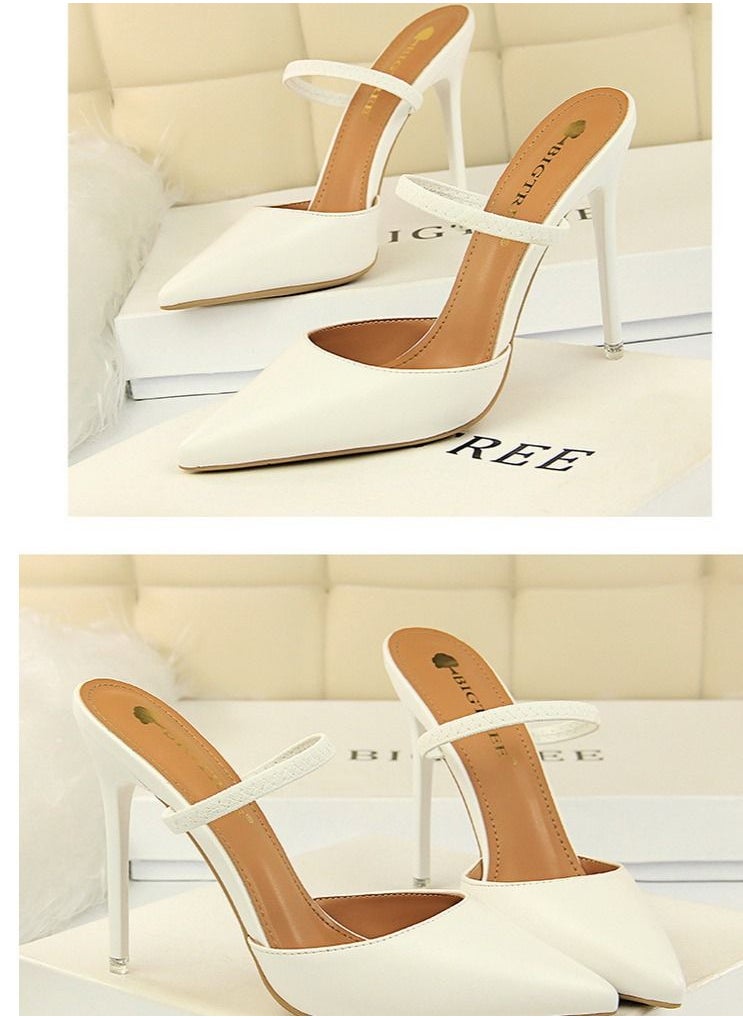 BIGTREE Shallow Pointed High-Heeled Sandals 10.5CM White  - Image 2