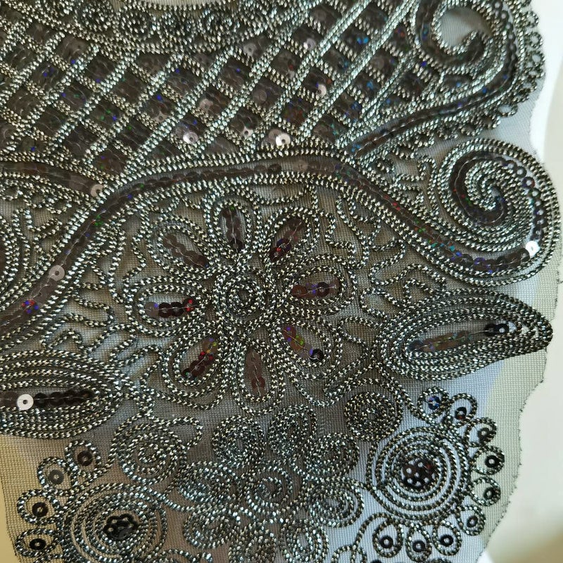 ZALALAA 1pcs Craft Black Collar Venise Sequin Floral Embroidered Applique Trim Decorated Lace Neckline Collar Sewing Accessories (Black B) - Image 3