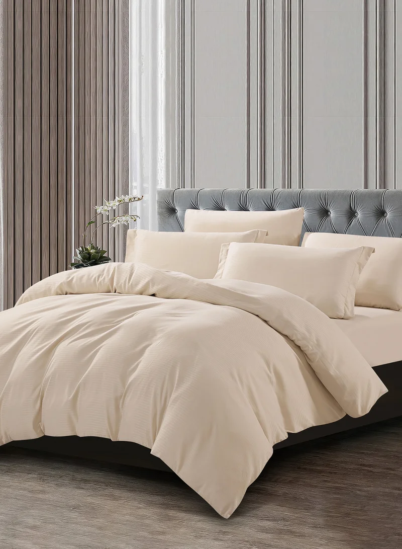 Donetella Striped Duvet Cover Set King Size 260x240 cm - 6-Pcs Bed Set, Microfiber Fabric - 1 Duvet Cover, 1 Fitted Sheet, 2 Pillow Sham, 2 Pillowcase (Filler Not Included)