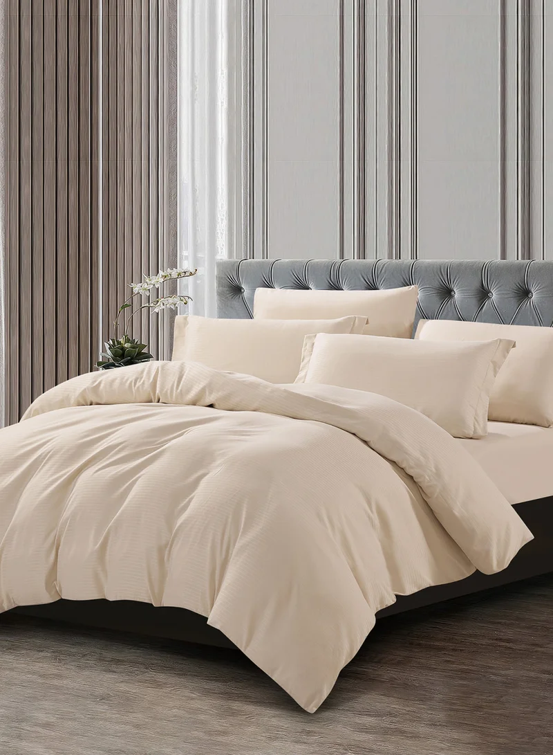 Donetella Striped Duvet Cover Set King Size 260x240 cm - 6-Pcs Bed Set, Microfiber Fabric - 1 Duvet Cover, 1 Fitted Sheet, 2 Pillow Sham, 2 Pillowcase (Filler Not Included)