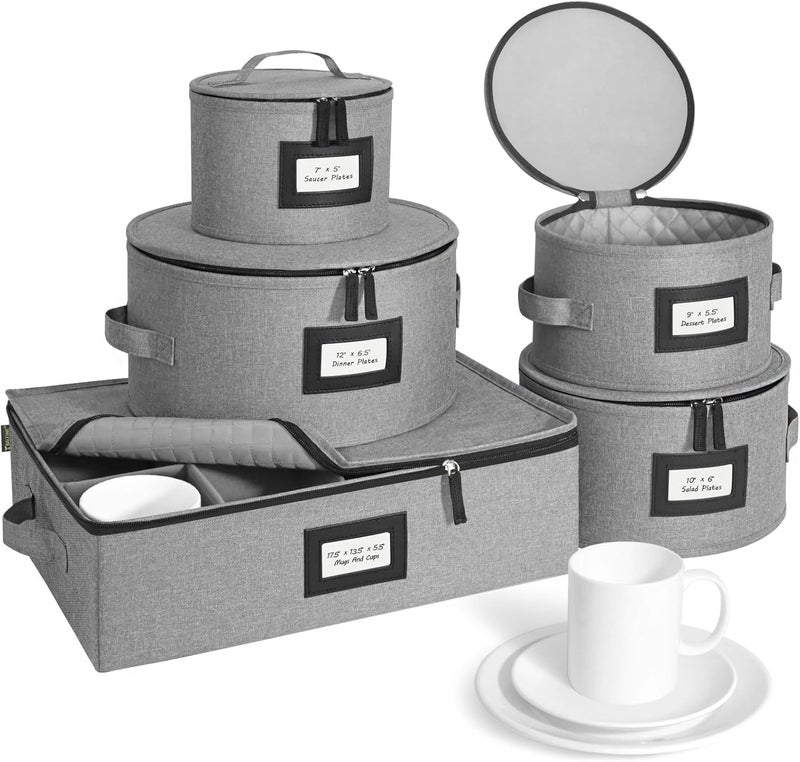 BALEINE China Storage Containers Hard Shell Case for Organizing Stackable Moving Storage Box with Felt Plate Dividers for Dishes Glasses Mugs Plate Mug Combo - Image 1