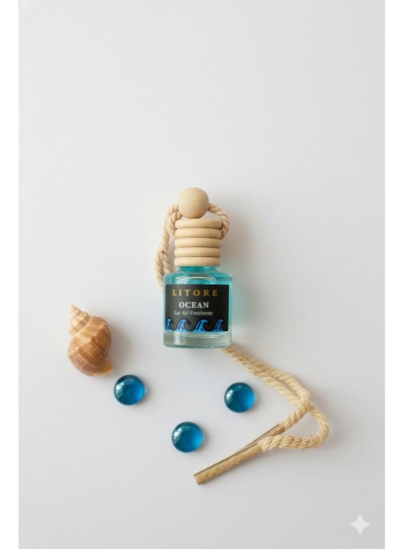 Litore Car Air Freshener 8 ml | Long-Lasting Hanging Diffuser with Essential Oils | Car Perfume for Odor Removal | Elegant Glass Bottle & Wooden Cap Design (Ocean) - Image 3