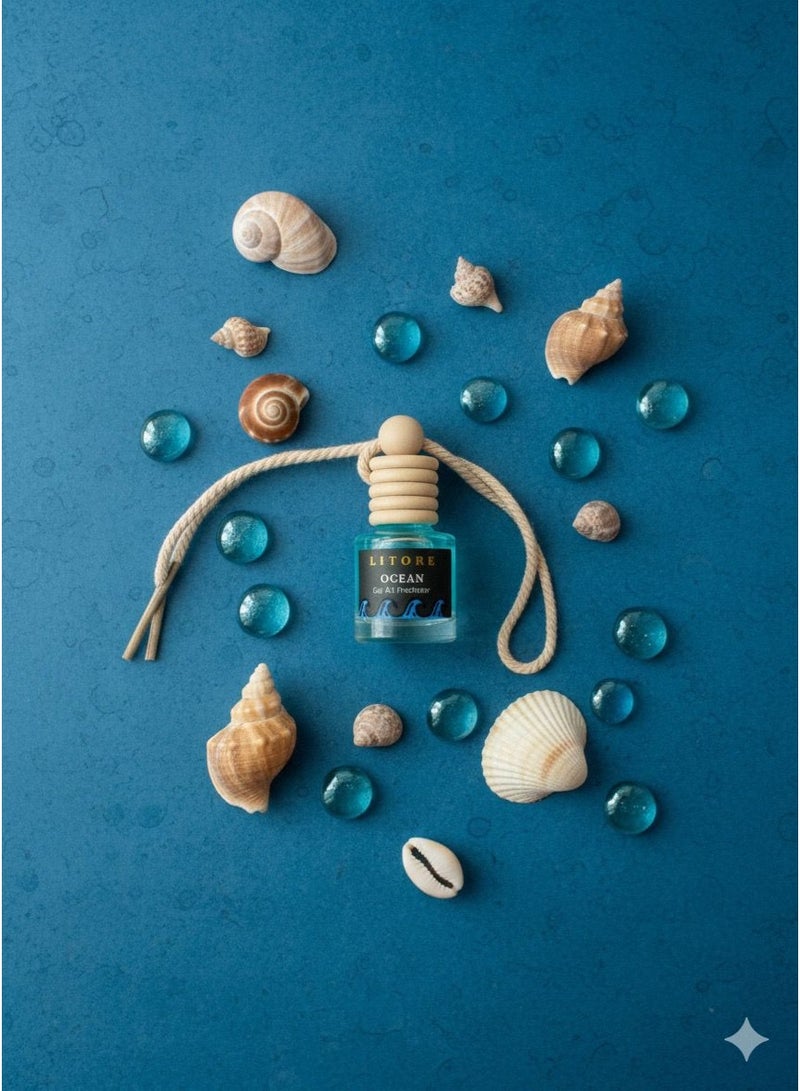 Litore Car Air Freshener 8 ml | Long-Lasting Hanging Diffuser with Essential Oils | Car Perfume for Odor Removal | Elegant Glass Bottle & Wooden Cap Design (Ocean) - Image 5