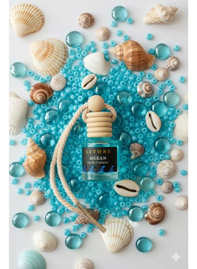 Litore Car Air Freshener 8 ml | Long-Lasting Hanging Diffuser with Essential Oils | Car Perfume for Odor Removal | Elegant Glass Bottle & Wooden Cap Design (Ocean) - Image 4