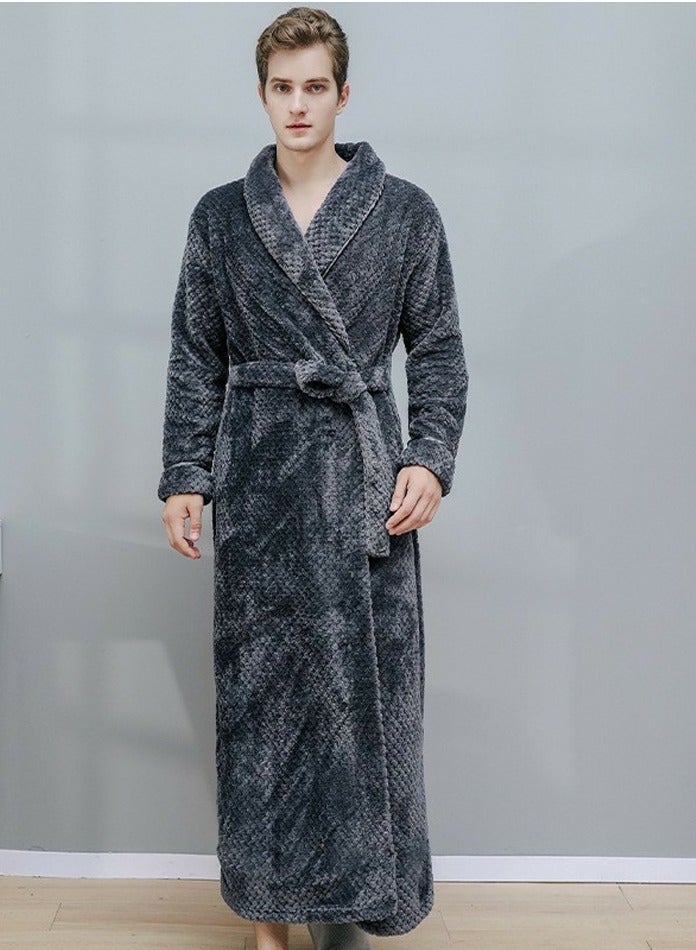 إسكدنيا يونيسكس الشتاء طويل سميكة مرجان الصوف رداء حمام بيجاما مع حزام رمادي - Image 1