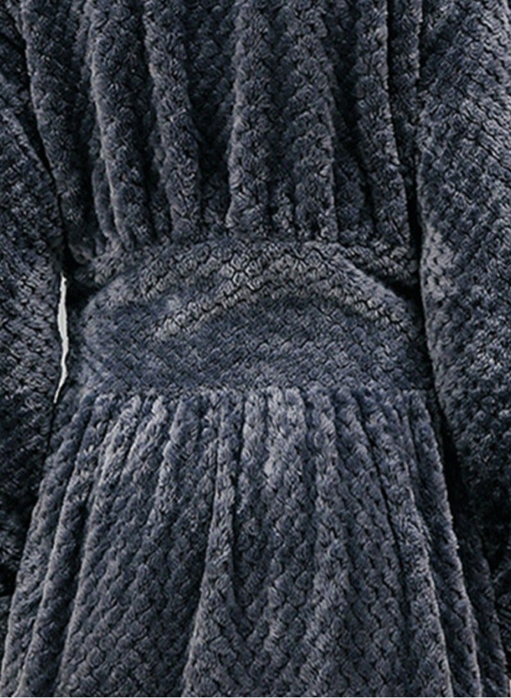 إسكدنيا يونيسكس الشتاء طويل سميكة مرجان الصوف رداء حمام بيجاما مع حزام رمادي - Image 3