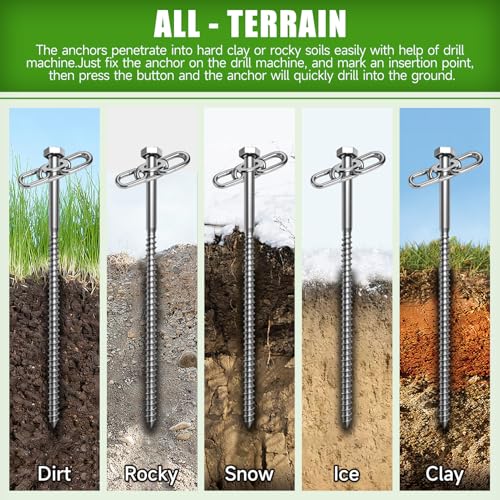 YIYAO 15 Pack Screw in Tent Stakes Heavy Duty,8 ’’ Ground Anchors Screw in,Metal Stakes with Hex Head Driver and Sturdy Storage Bag. (15) - Image 3