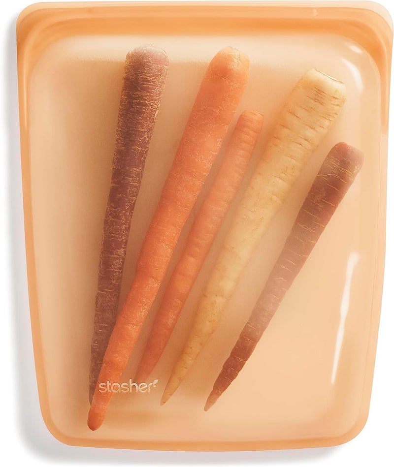 Stasher Premium Silicone Reusable Food Storage Half Gallon Bag Orange Microwave Sous Vide Dishwasher Oven and Freezer Safe BPA Free Leakfree Ecofriendly 64 Oz